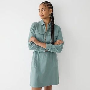 J.Crew Women's Long Sleeve Zip Faded Farigue Green Front Chino Dress